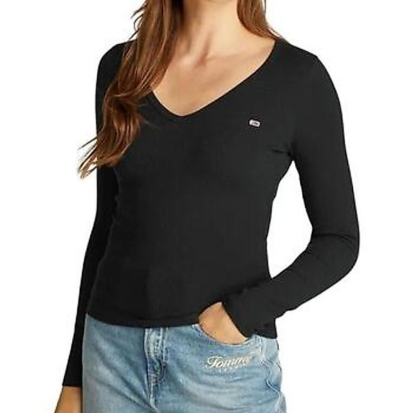 Tommy Jeans Langarmshirt "TJW SLIM ESSENTIAL RIB V LS" mit Logostickerei günstig online kaufen