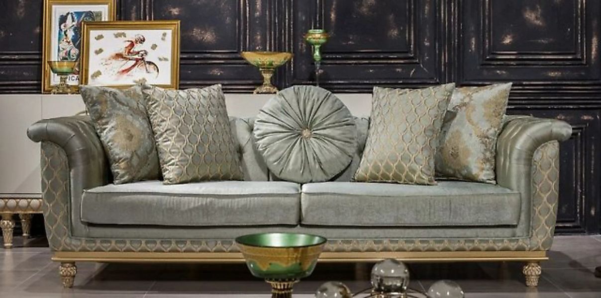 Casa Padrino Sofa Luxus Barock Sofa Türkis / Gold - Handgefertigtes Wohnzim günstig online kaufen