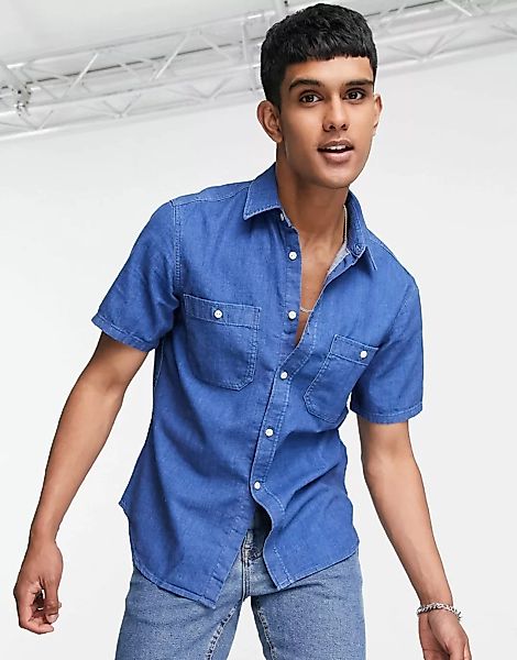 Tommy Hilfiger – Kurzärmliges Jeanshemd in verwaschenem Mittelblau günstig online kaufen