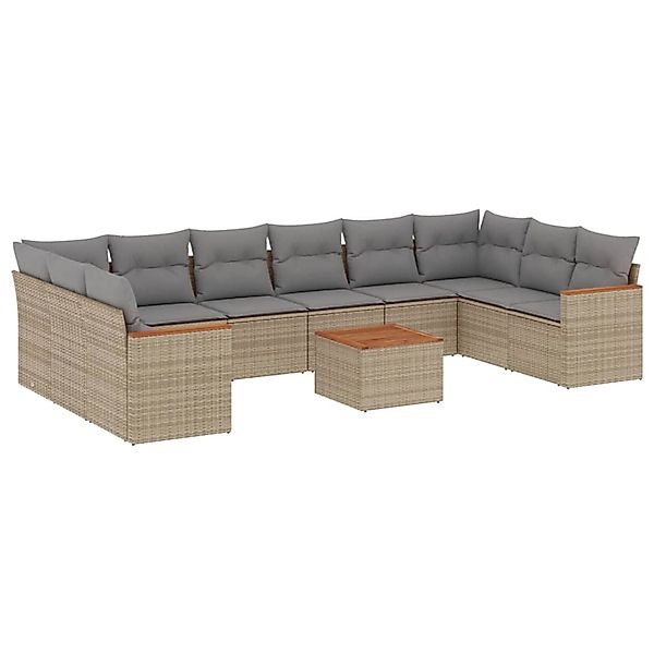vidaXL 11-Tlg Garten-Sofagarnitur mit Kissen Beige Poly Rattan 3258734 günstig online kaufen