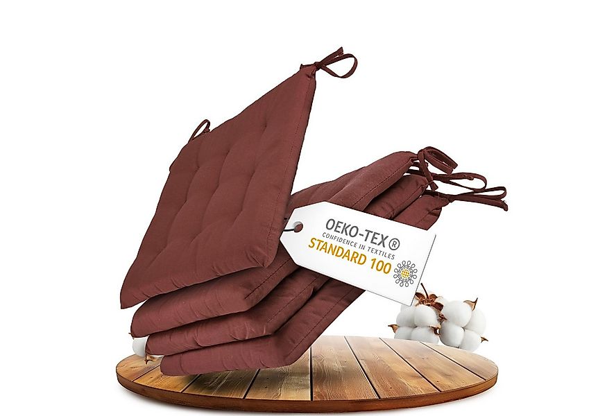 Gräfenstayn Stuhlkissen - 4er Set Sitzkissen 40×40 cm mit Haltebändern - In günstig online kaufen