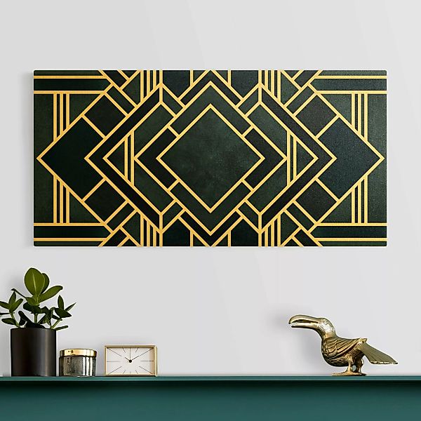 Leinwandbild Gold Goldene Geometrie - Art Deco Blau günstig online kaufen
