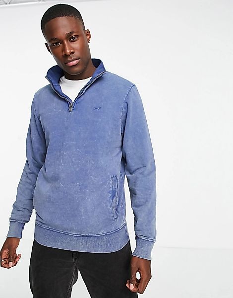 Threadbare – Stückgefärbtes Sweatshirt in Jeansblau mit kurzem Reißverschlu günstig online kaufen