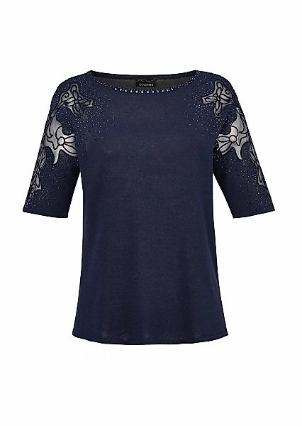 GOLDNER Rundhalspullover "Pullover mit Spitzeneinsätzen und Glanzsteinchen" günstig online kaufen