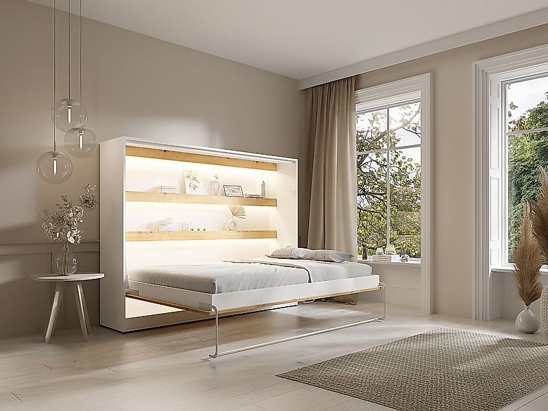 Schrankbett + Matratze - 140 x 200 cm - Manuelle horizontale Öffnung - Mit günstig online kaufen