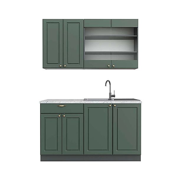Vicco Fame-Line Küchenschränke Grün-Gold Landhaus/Anthrazit 140 cm AP Marmo günstig online kaufen