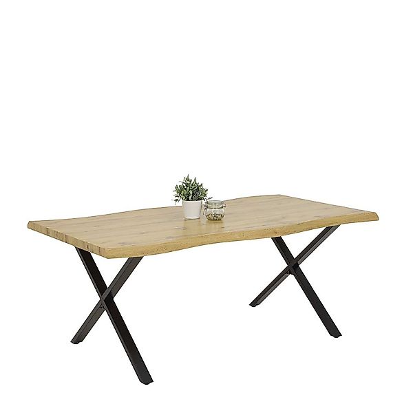 Esstisch modern Industrie in Wildeichefarben & Schwarz X Gestell günstig online kaufen