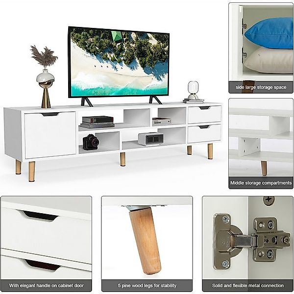 oyajia TV-Schrank Grifflose Fernsehschrank mit Beinen, 140 cm Lowboard mit günstig online kaufen