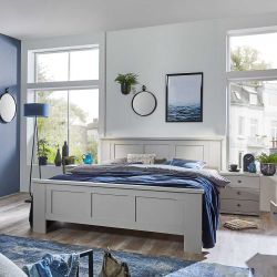 Hellgraues Landhaus Bett Made in Germany 104 cm hoch günstig online kaufen