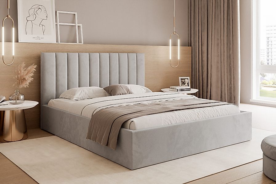 Goldstoff Polsterbett Modernes Bett mit Stauraum günstig online kaufen