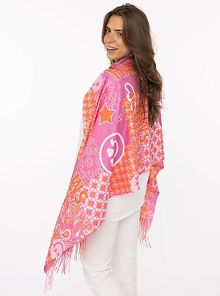 Zwillingsherz Schal ""Printclash Smile"" mit Fransen, Mustermix und Schrift günstig online kaufen