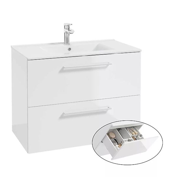 Lomadox Waschtischunterschrank mit Metallgriffen in weiß, 80 cm breit mit 2 günstig online kaufen