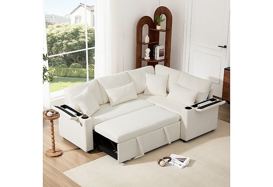 Merax Ecksofa L-förmiges ausziehbares Sofa mit USB-Anschluss, Schlafsofa 1 günstig online kaufen