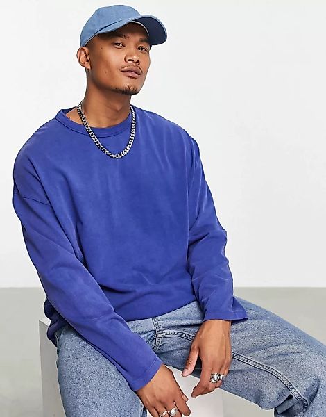 ASOS DESIGN – Grellblau verwaschenes, langärmliges Oversize-Shirt günstig online kaufen