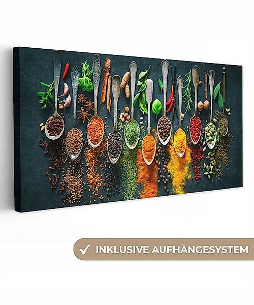 OneMillionCanvasses® Leinwandbild Panorama Löffel - Gewürze - Farbenfroh - günstig online kaufen