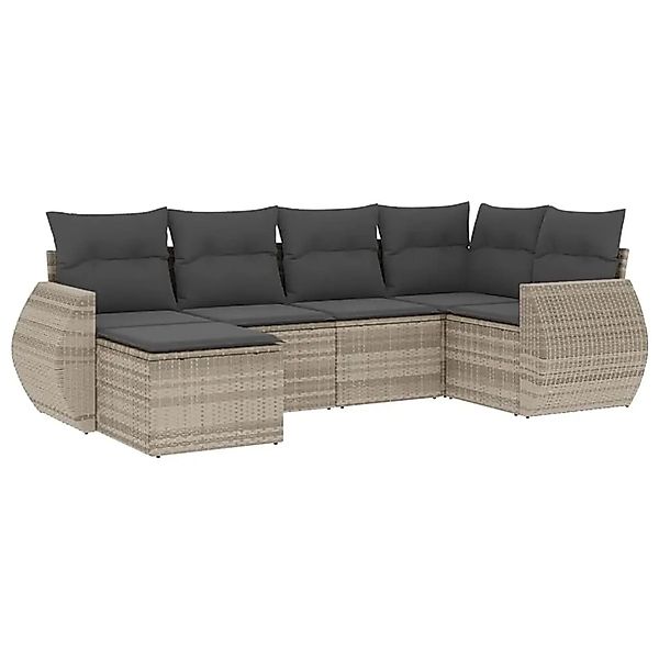 vidaXL 6-Tlg Garten-Sofagarnitur mit Kissen Hellgrau Poly Rattan 3221661 günstig online kaufen
