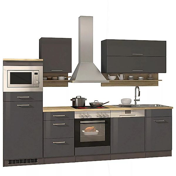Küchenzeile grau MARANELLO-03 inkl. E-Geräte, Anthrazit Hochglanz 280 cm mi günstig online kaufen