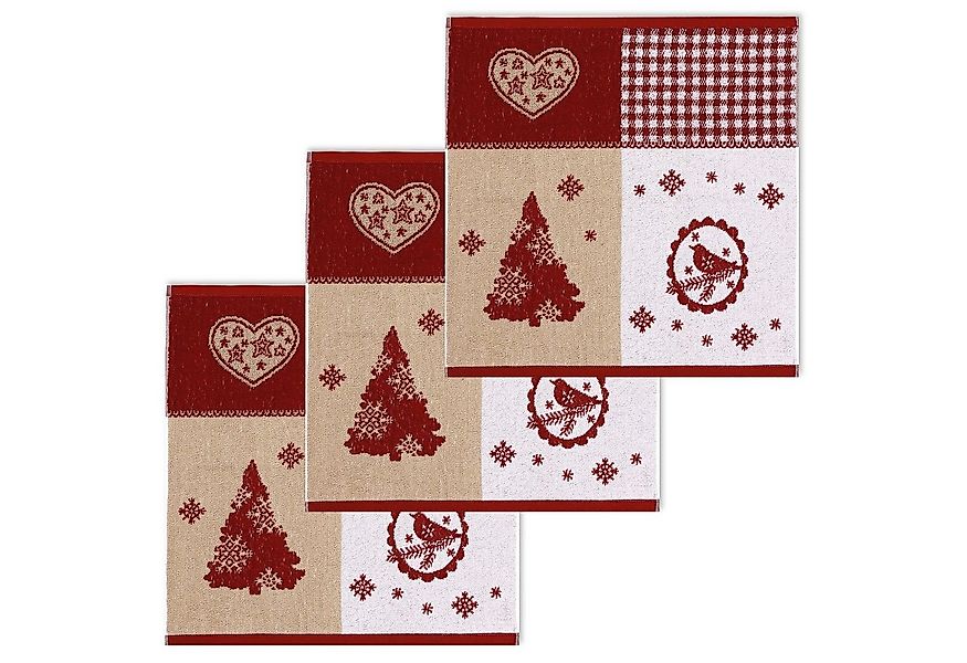 Kracht Geschirrtuch Winterstimmung, (Set, 3-tlg., Set), 3er Pack Frottee Kü günstig online kaufen