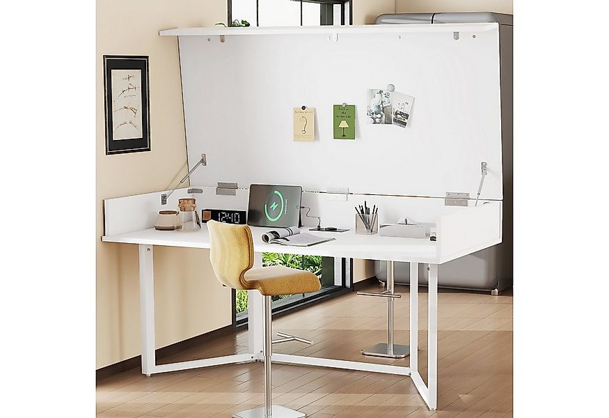 Flieks Schreibtisch Clamshell-Design Arbeitstisch mit Steckdosen und klappb günstig online kaufen