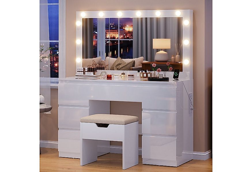 HOMALL Schminktisch Großer Schminktisch, Maße 115/120 x 40 x 140 cm, mit Sc günstig online kaufen