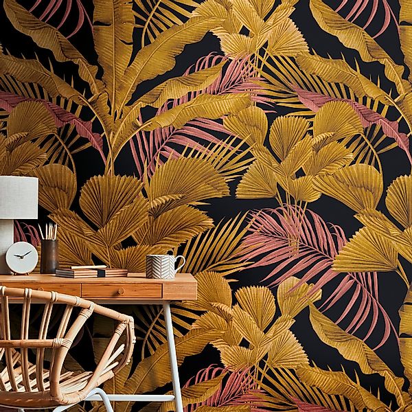 A.S. Creation Fototapete Dschungel 1,59 m x 2,8 m Gold-Rosa FSC® günstig online kaufen