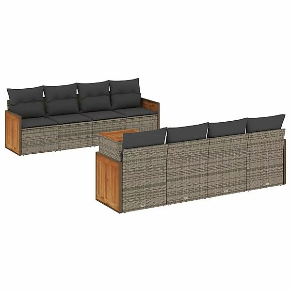 vidaXL 9-tlg Garten-Sofagarnitur mit Kissen Grau Poly Rattan Modell 53 günstig online kaufen