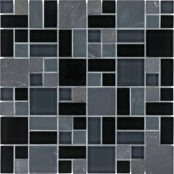 Mosaikmatte Glas & Schiefer Black Block 30 cm x 30 cm günstig online kaufen