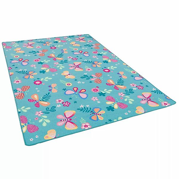 Snapstyle Kinder Spiel Teppich Schmetterling Türkis 200x200cm günstig online kaufen