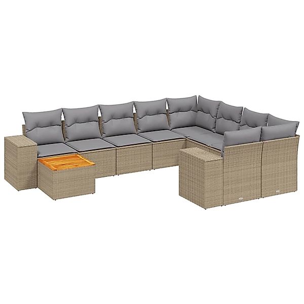 vidaXL 10-Tlg Garten-Sofagarnitur mit Kissen Beige Poly Rattan 3257942 günstig online kaufen