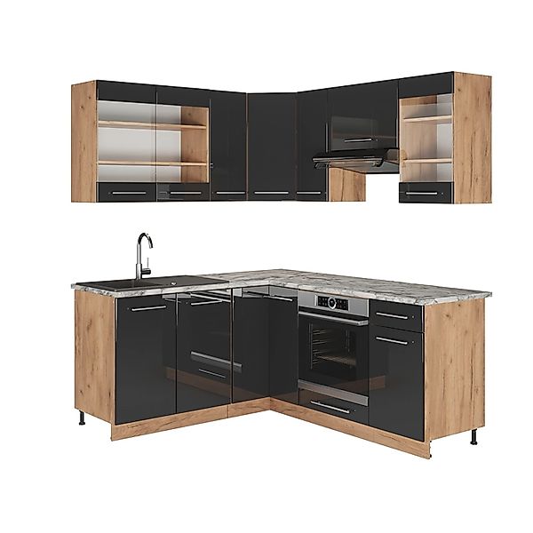 Vicco Fame-Line Eckküche Anthrazit Hochglanz/Goldkraft Eiche 160 x 190 cm A günstig online kaufen