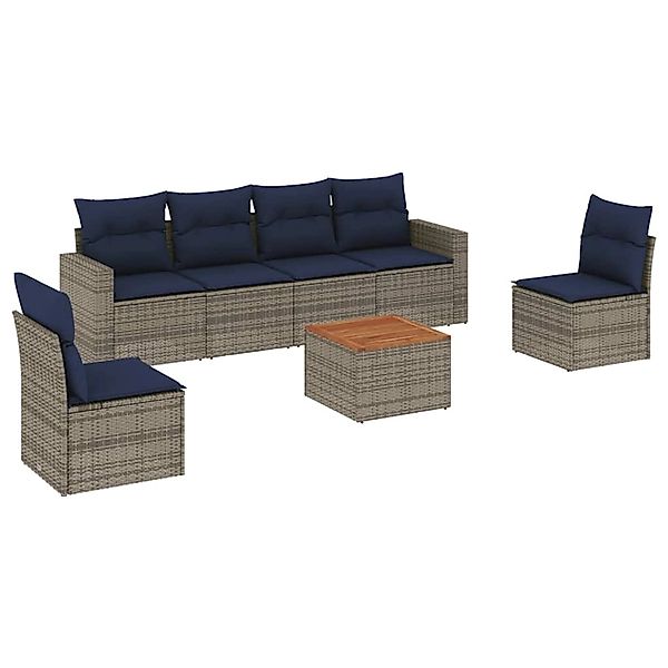 vidaXL 7-Tlg Garten-Sofagarnitur mit Kissen Grau Poly Rattan 3256404 günstig online kaufen