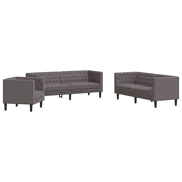 vidaXL Sofa 3-tlg. Chesterfield-Sofa-Set Grau Kunstleder günstig online kaufen