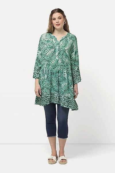 Ulla Popken Longbluse Longbluse Palmen A-Linie Tunika-Ausschnitt Halbarm günstig online kaufen