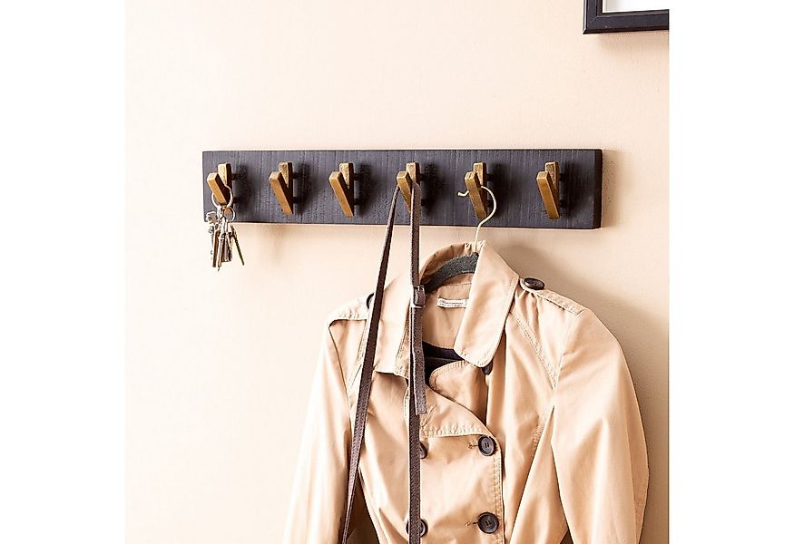 FINEBUY Wandgarderobe Hakenleiste Mango Massivholz 60 cm Garderobe Flur (Ma günstig online kaufen