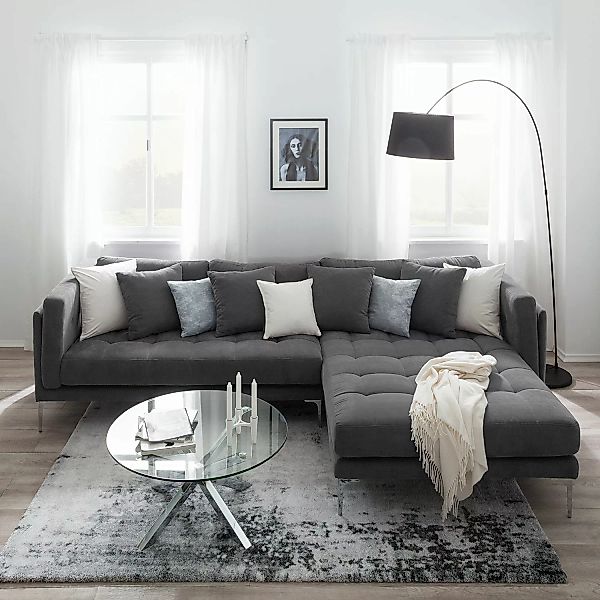 home24 loftscape Ecksofa Agueda II 3-Sitzer Dunkelgrau Webstoff 291x84x173 günstig online kaufen