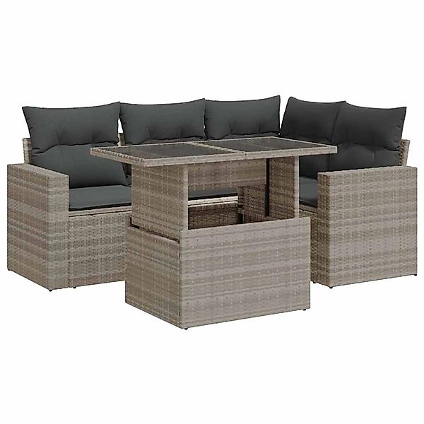 vidaXL 5-Tlg Garten-Sofagarnitur mit Kissen Hellgrau Poly Rattan 3326313 günstig online kaufen