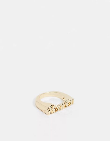 ASOS DESIGN – Goldfarbener Ring mit Gothic-Buchstaben „Heaven“ günstig online kaufen
