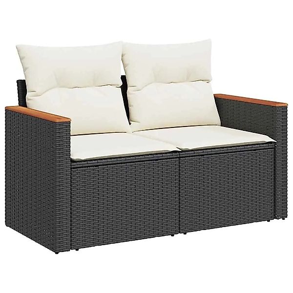 vidaXL Gartensofa mit Kissen 2-Sitzer Schwarz Poly Rattan 366020 günstig online kaufen