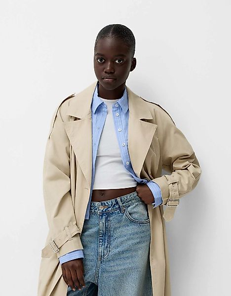 Bershka Trenchcoat Aus Baumwolle Damen L Sandfarbe günstig online kaufen