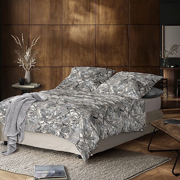 Irisette Mako Satin Bettwäsche Wave 8585-80 Blumen Grau Natur 135x200 günstig online kaufen