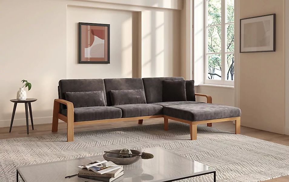 sit&more Ecksofa »Kolding L-Form«, Armlehnen aus eichefarbigem Buchenholz, günstig online kaufen