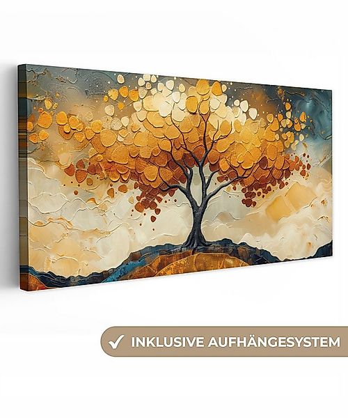 OneMillionCanvasses® Leinwandbild Panorama Baum - Natur - Gold - Modern, Fo günstig online kaufen
