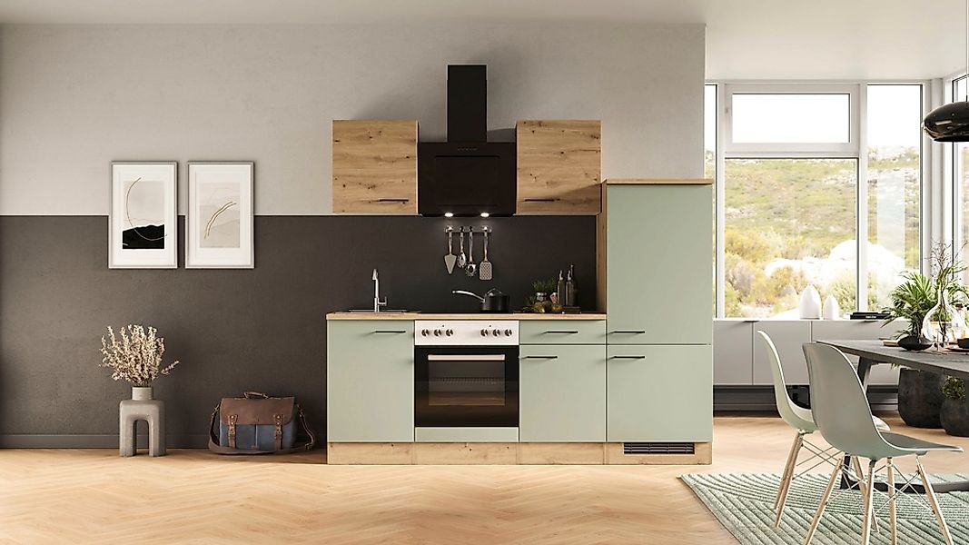 Flex-Well Exclusiv Küche 1706-005 Cara 220 cm Schilfgrün matt - Artisan Eic günstig online kaufen