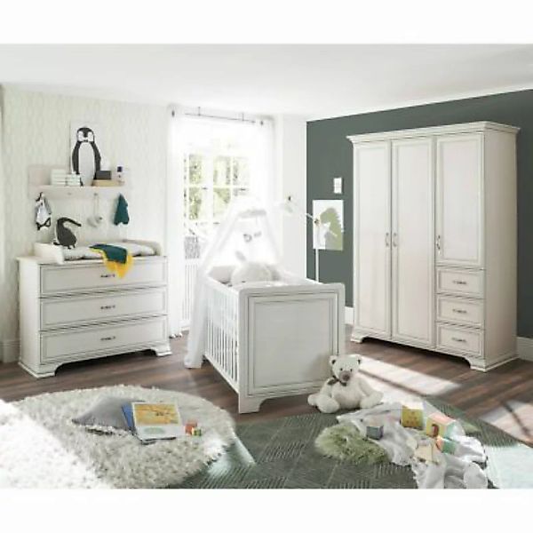 Lomadox Komplettset Babyzimmer VALENCIA-78 in Used White mit Patina weiß günstig online kaufen