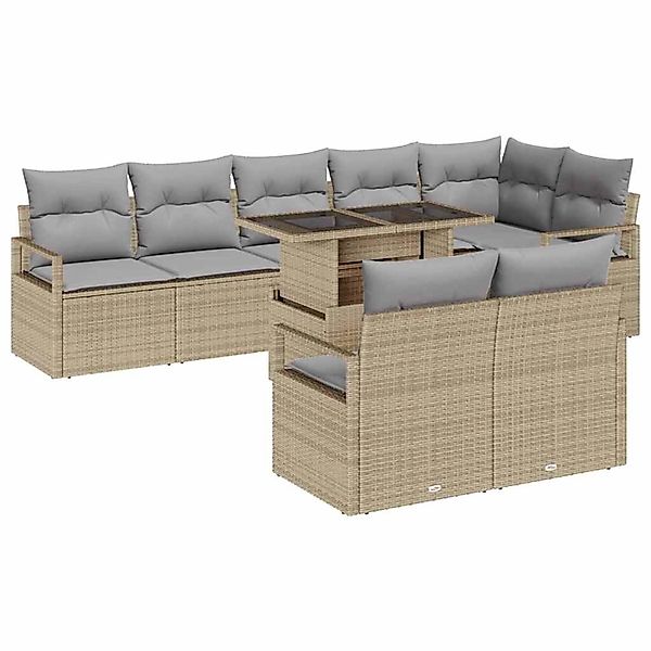 vidaXL Garten-Sofa-Set mit Speicher 9-Tlg Beige Poly Rattan 3357583 günstig online kaufen