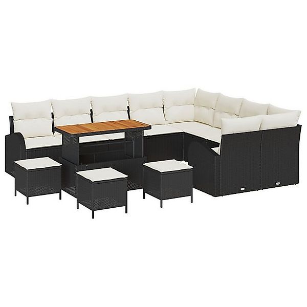 vidaXL Loungesofa 12-teiliges Gartensofa-Set mit Kissen Schwarz Poly Rattan günstig online kaufen
