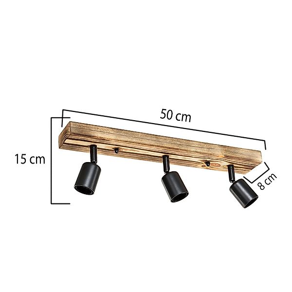 Deckenstrahler Duarte, 3-flammig, holzfarben/schwarz, Holz günstig online kaufen