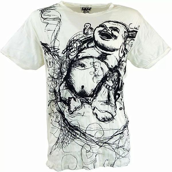 Guru-Shop T-Shirt Sure Herren T-Shirt Happy Buddha - weiß Goa Style, Festiv günstig online kaufen