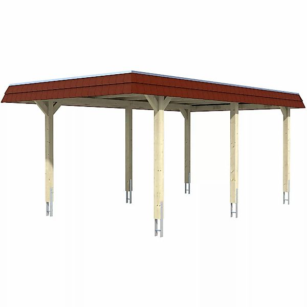 Skan Holz Carport Wendland Natur 362 x 628 cm Alu-Dach Blende Rot günstig online kaufen