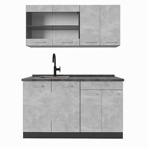 Vicco Küchenzeile R-Line, Beton/Anthrazit, 140 cm günstig online kaufen